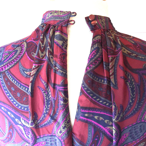 Jack by BB Dakota Dress Womens Small Burgundy Mini Paisley Long Sleeve Lined - Picture 11 of 11